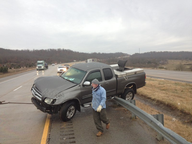 The scene of a wreck Thursday morning on Interstate 540 near Razorback Road in Fayetteville.