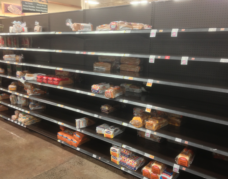 The bread aisle at the Hillcrest Kroger wasn't bare Thursday morning, but supplies were dwindling.