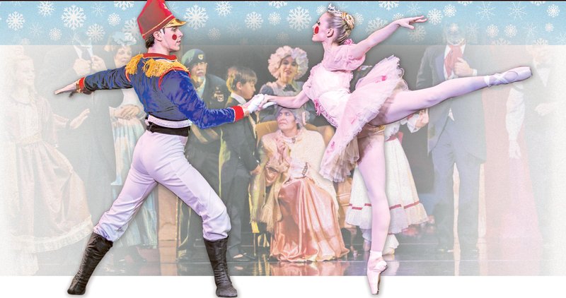 Ballet Arkansas company members Toby Lewellen (left) plays the Toy Soldier and Amanda Sewell is the Ballerina Doll in Act I of The Nutcracker. 