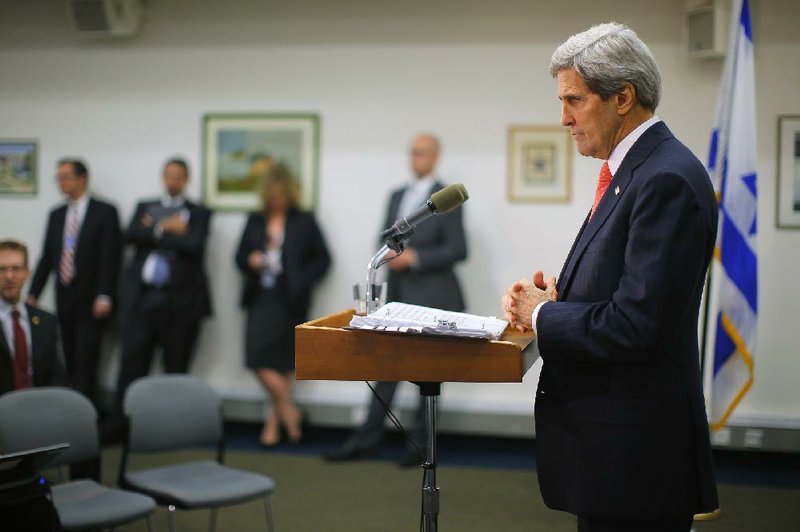 U.S. Secretary of State John Kerry holds a news conference Friday at the U.S. Embassy in Tel Aviv, where he said the U.S. will continue to seek the release of Robert Levinson from Iran, but sidestepped questions about Levinson’s CIA affiliation. 