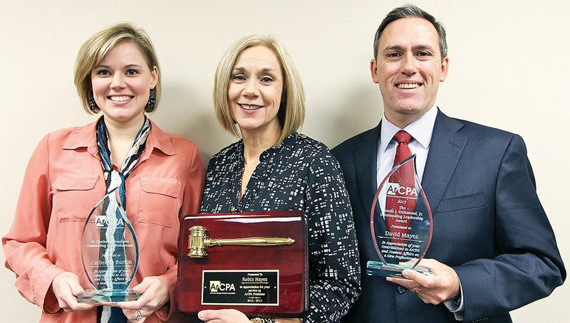 Three staff members at Arkansas State University-Beebe received awards at the recent Arkansas College Personnel Association Conference in Little Rock. From the left, Catherine Burton, student recruitment specialist, was awarded the Dr. Charles W. Donaldson Outstanding New Professional Award. Director of Admissions Robin Hayes was recognized for her contributions as the ArCPA president. David Mayes, director of enrollment management, received the Mossie J. Richmond Jr. Outstanding Leadership Award.