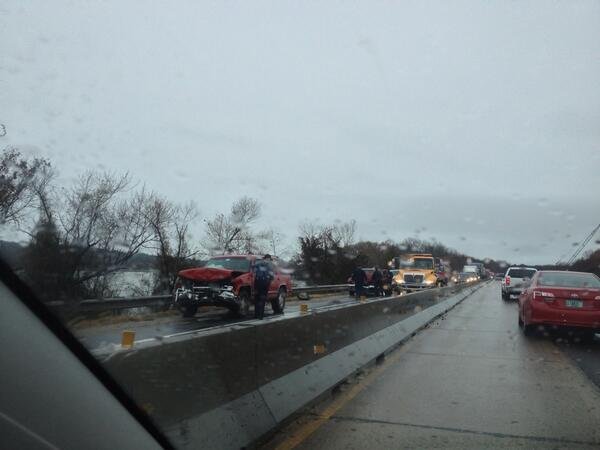 A car wreck on eastbound Interstate 40 in Pope County is causing major traffic delays on Saturday, Dec. 21, 2013. 