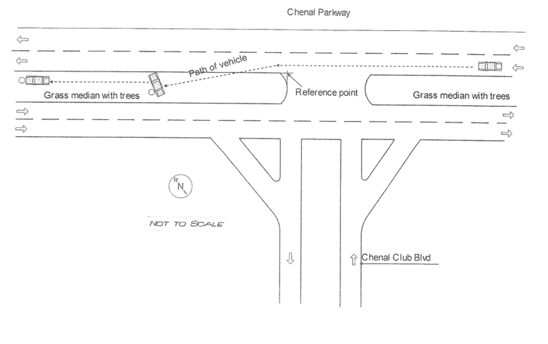 This diagram from a Little Rock Police Department accident report shows how a single-vehicle wreck that killed a driver and a passenger Sunday night on Chenal Parkway occurred.