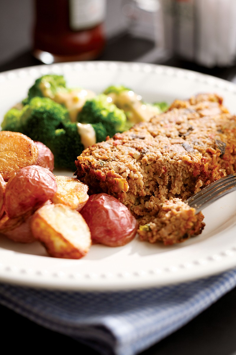 The addition of dried mushrooms and bulgur wheat make a healthier, more delicious meatloaf.