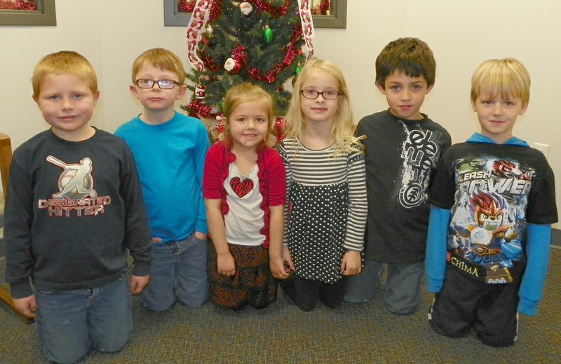 First-grade students of the month were, from left: Caleb White, Isaiah Bott, Rilee Hackler, Ava Clark, River Bateman and Conner Stacy.