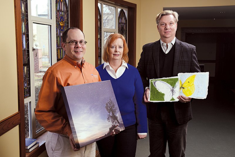 Chris Odom, from the left, Penny and Robert Rubow are some of the artists who are participating in St. Peter’s Episcopal Church’s annual fundraiser, Art, Pray, Love, on Jan. 25. The fundraiser features a silent auction of artwork.