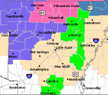 National Weather Service forecasters said a strong cold front sweeping Arkansas will carry a mix of winter precipitation into the northern half of the state.
