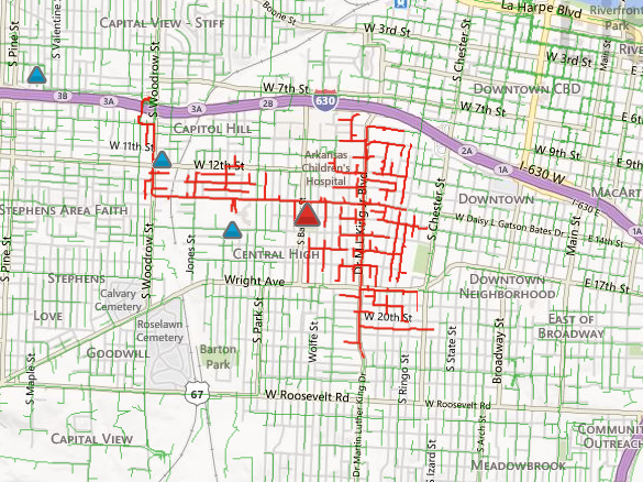 This screenshot from the Entergy website shows in red an area that lost power after 1 p.m. Wednesday.