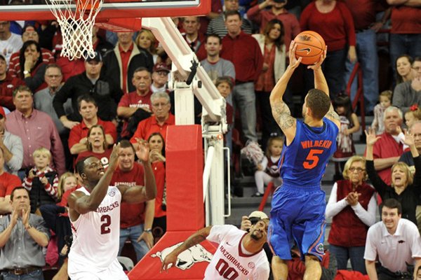 Florida guard Scottie Wilbekin makes a shot with 2 seconds left in regulation to force overtime during a Jan. 11, 2014 game at Bud Walton Arena in Fayetteville. 