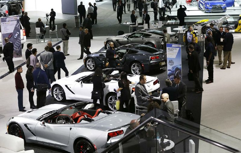 Chevrolet Corvette Stingrays are displayed Tuesday at the North American International Auto Show in Detroit. The car was honored earlier as the North American Car of the Year. 