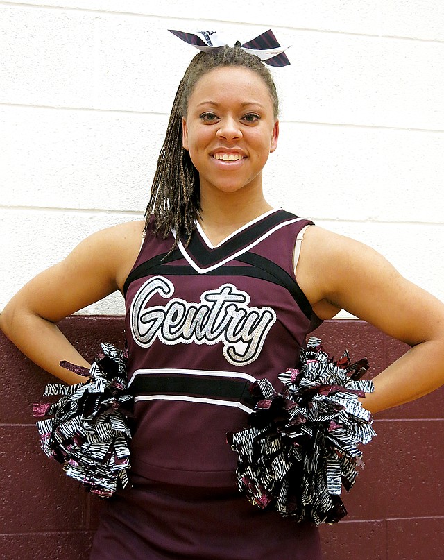Photo by Randy Moll Sophia Asencio-Porter, a senior at Gentry High School, was named to All-State Cheer, according to a release from the Arkansas Athletics Association last week. Ascensio-Porter suffered a knee injury during the competition season and was elated at the news. She is a captain on the cheer squad and has won numerous individual awards over the past years.