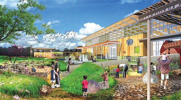 COURTESY ILLUSTRATION 
The Amazeum will feature a children’s garden. The exterior of the more than 44,000-square-foot building will be primarily glass and wood paneling, accent colors will be light green and orange, according to Sam Dean, executive director.