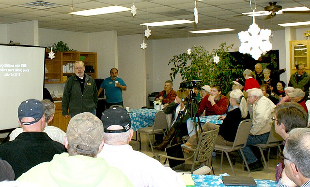 Photo by Dodie Evans Justice of Peace Steve Curry presided at the Gravette meeting which lasted almost two and one half hours.