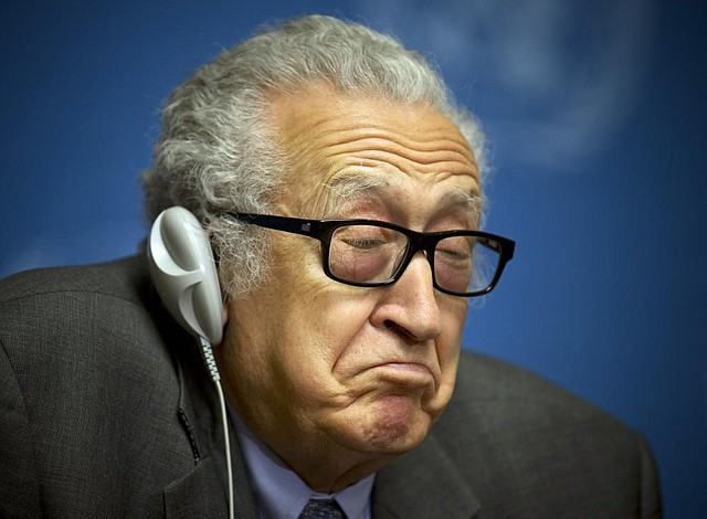 U.N. Special Representative Lakhdar Brahimi reacts Wednesday during his daily press briefing at the United Nations headquarters in Geneva. 