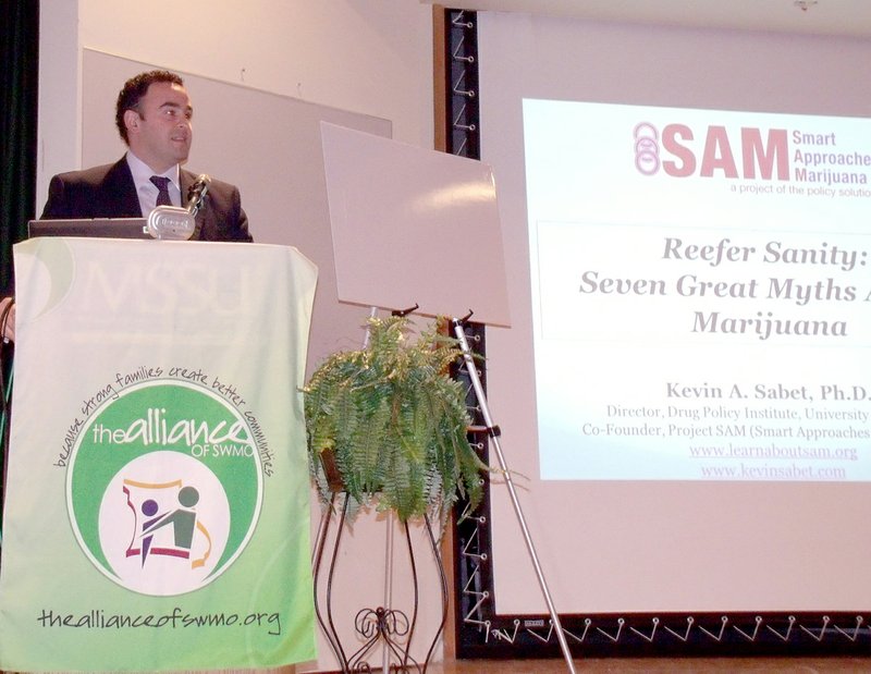 Marijuana Forum speaker Dr. Kevin Sabet details myths regarding marijuana as a safe drug. The forum is part of the educational efforts by the Alliance of Southwest Missouri to inform residents on the health and economic issues of legal marijuana.