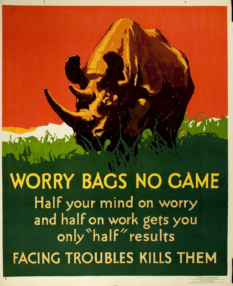 Don’t worry, be smart! This motivational poster from 1929 was designed by William Frederic Elmes. It is part of “Say It With Snap!: Motivating Workers by Design, 1923-1929,” an exhibit inside Gallery 1 at the University of Arkansas at Little Rock. 