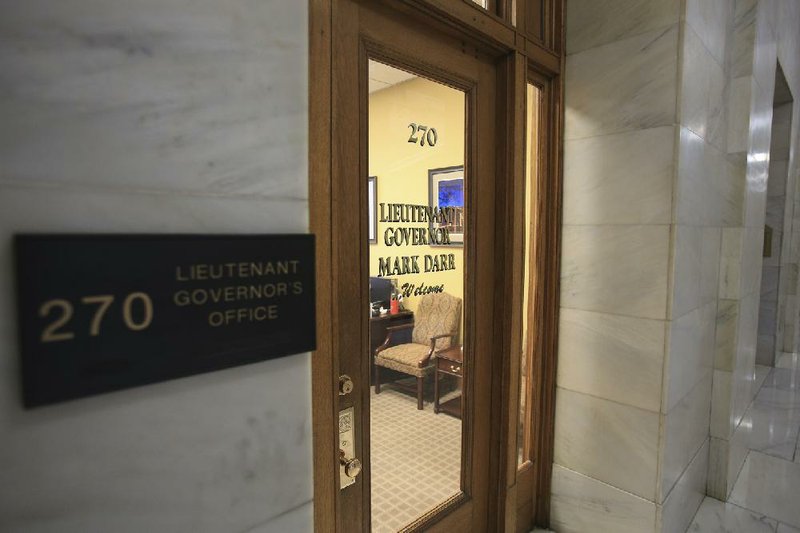 Lt. Gov. Mark Darr’s name was still on his door at the Capitol on Friday, his last day in office. Darr submitted his resignation Friday, effective today. 
