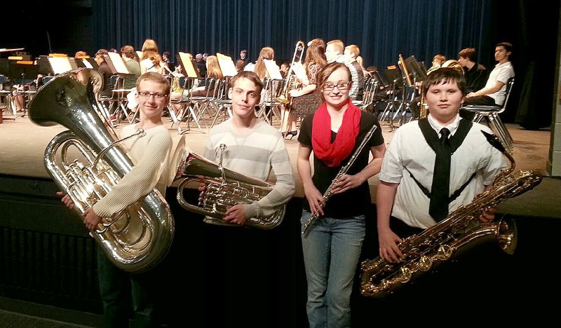 Photograph submitted Blackhawk band students Jacob Boyle, ninth grade, on tuba, ninth-grader Dominique Burwell on Flute, ninth-grader Devon Giertz on Euphonium and eighth-grader Garrett Lang on Baritone Saxophone.