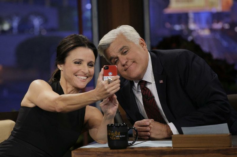 Jay Leno and Julia Louis-Dreyfus share a selfie on The Tonight Show in September. 