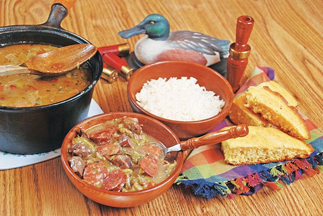 Spicy Cajun gumbo is a type of stew often made with wild game. Duck is the main ingredient in this delicious gumbo that is flavored with andouille sausage.
