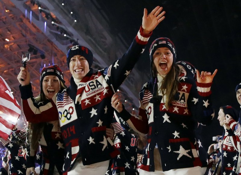 The United States team arrives during the opening ceremony of the 2014 Winter Olympics in Sochi, Russia, on Friday, Feb. 7, 2014. 