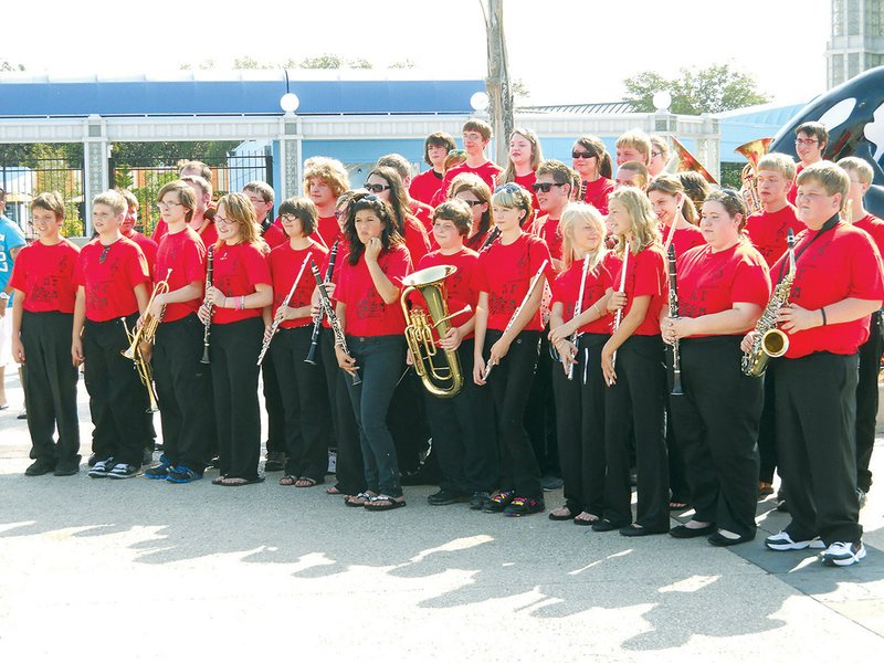 Members of the Pangburn High School Band wait to perform at Sea World in San Antonio, Texas. The band’s director, Bill Mitchell, said he tries to take the band on a trip every two to three years so each member has a chance to travel with the organization.