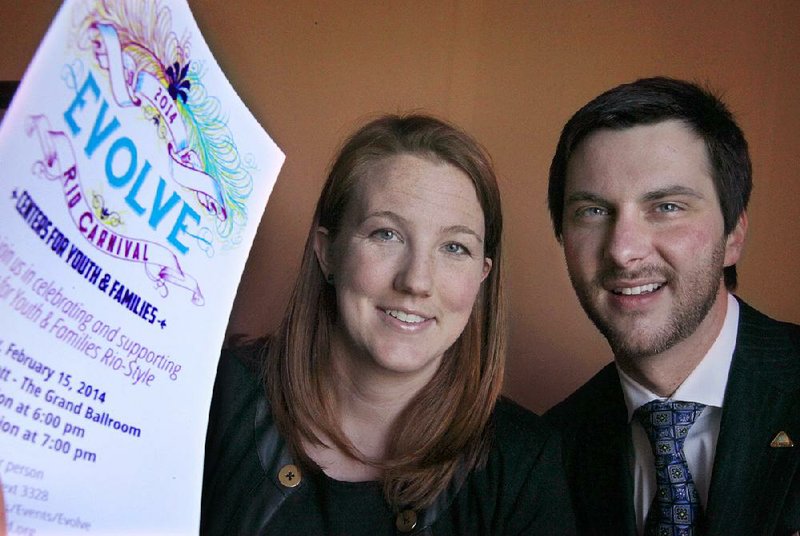 Arkansas Democrat-Gazette/BENJAMIN KRAIN --1/29/2014--
Melissa Bandy and Nick Copas are co-chairs of the Center for Youth and Families Evolve Rio Carnival fundraising event