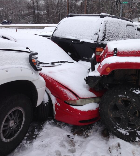 Vehicles are piled up on Kierre Drive in North Little Rock Saturday.