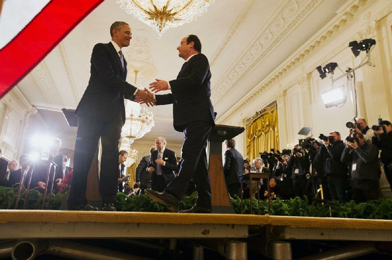 President Barack Obama and French President Francois Hollande end a joint news conference Tuesday at the White House. Obama lauded the two countries’ “enduring alliance.” 