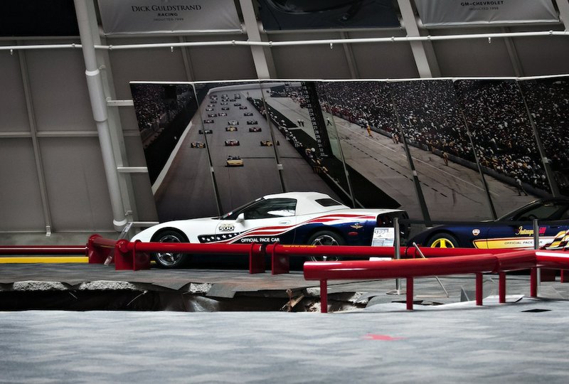 A sinkhole opened up, swallowing eight cars, in the dome showroom of the National Corvette Museum in Bowling Green, Ky., on Wednesday, Feb. 12, 2014.