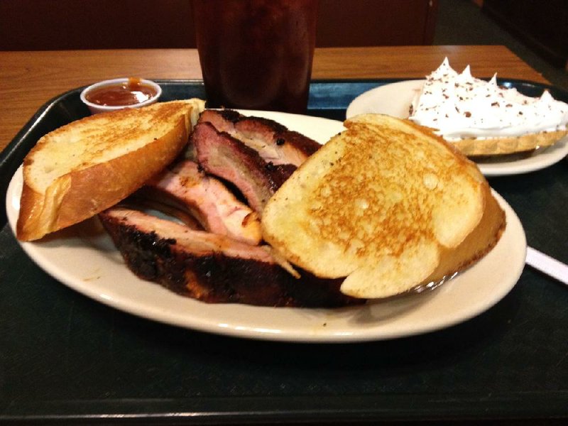 The Barbecue Rib Order at Chip’s is 10 ounces of ribs, bread and sauce. The Rib Dinner adds two side items 