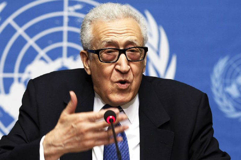 UN-Arab League envoy for Syria Lakhdar Brahimi speaks during a news conference after closing the second round of negotiation between the Syrian government and the opposition at the European headquarters of the United Nations, in Geneva, Switzerland, Saturday, Feb. 15, 2014. Brahimi ended direct talks between the Syrian government and opposition Saturday without finding a way of breaking the impasse in peace talks. Saturday's talks, which lasted less than half an hour, left the future of the negotiating process in doubt. (AP Photo/Keystone, Salvatore Di Nolfi)