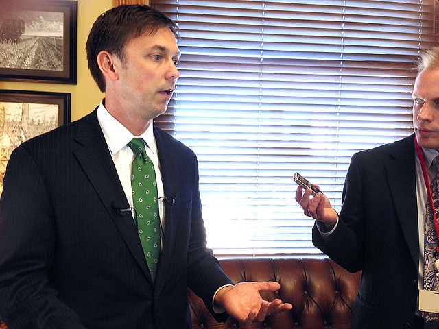 Speaker of the House Davy Carter, R-Cabot, speaks with the media after Wednesday's session. 