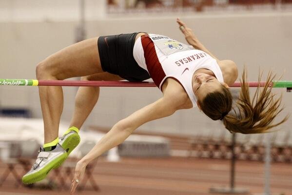 Arkansas' Alexandria Gochenour competes in the high jump Thursday in College Station, Texas. 
