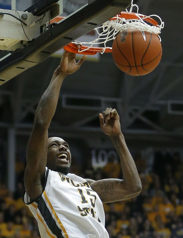 Wichita State's Nick Wiggins dunks against Missouri State during the second half of an NCAA college basketball game in Wichita, Kansas., Saturday, March 1, 2014.  (AP Photo/The Wichita Eagle, Travis Heying) LCOAL TV OUT; MAGS OUT; LOCAL RADIO OUT; LOCAL INTERNET OUT