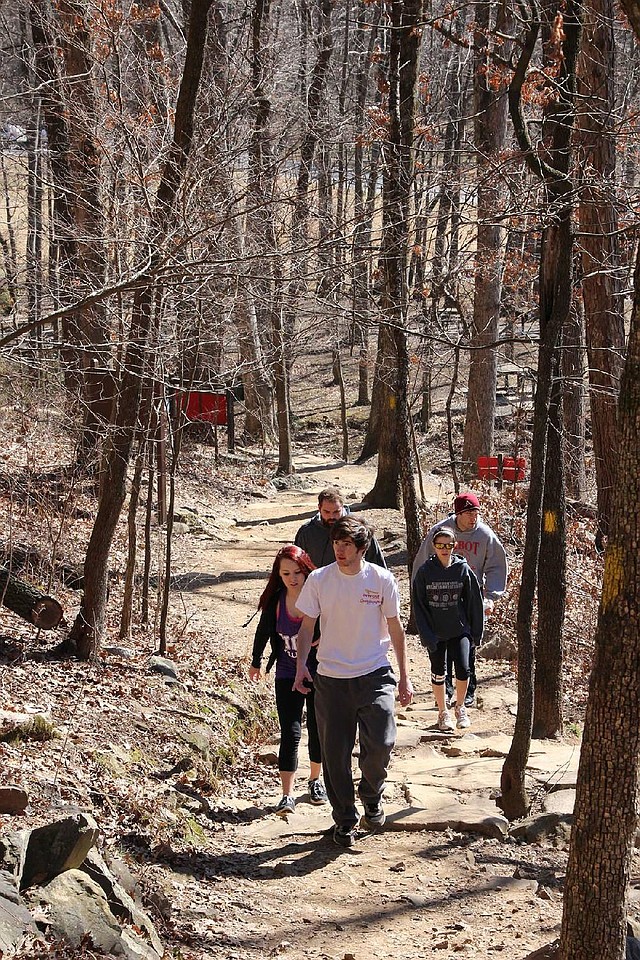 Hikers take advantage of a warm February day to hike Pinnacle Mountain State Park's trails.
This path leads to the West Summit Trail and the Base Trail.
Arkansas Democrat-Gazette/MICHAEL STOREY