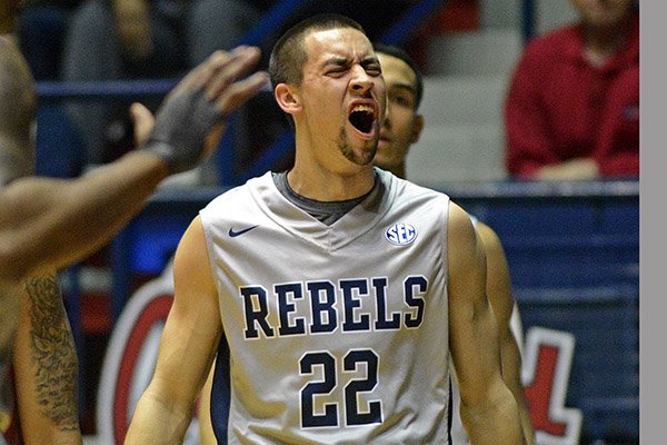 Mississippi guard Marshall Henderson (22) reacts after being called for a foul during the first half of an NCAA college basketball game against Alabama in Oxford, Miss., Wednesday, Feb. 26, 2014. Mississippi won 79-67. (AP Photo/Thomas Graning)