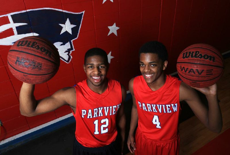 Jaylen Franklin (left) and Daryl Macon waited for their turn to be the go-to players for Little Rock Parkview. They have led the top ranked Patriots to a 24-1 record, which has made them a favorite going into this week’s Class 6A state tournament in Jonesboro. 