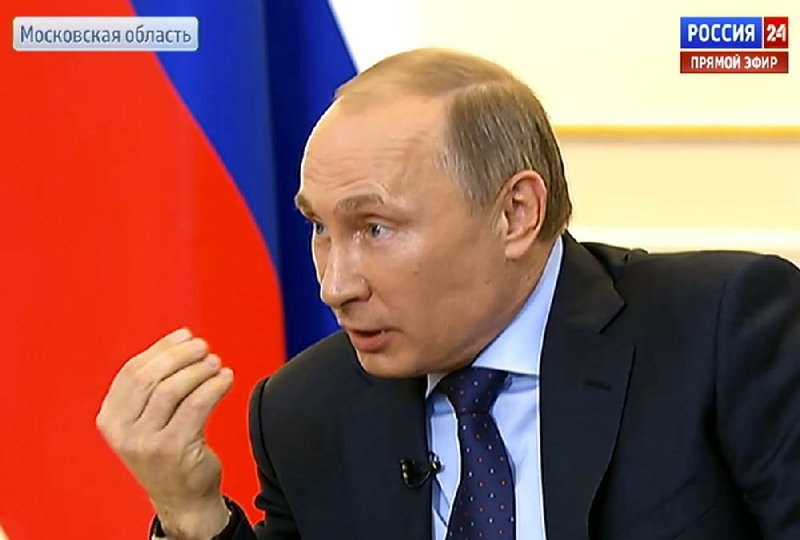 Russian President Vladimir Putin, speaking Tuesday on Russian Television, said that he did not want a military conflict in Ukraine and that if he sent troops in, “it will only be for the protection of Ukrainian citizens.” 