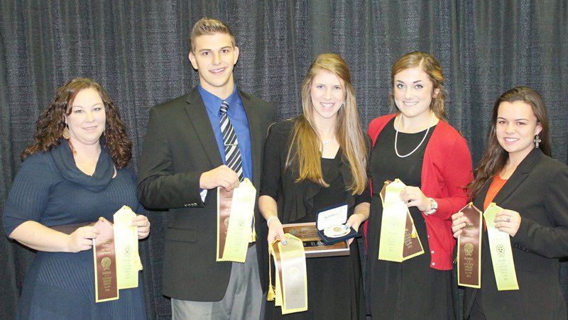 Photograph submitted Jessica Street, County Extension agent, with 4-H members, Howie and Brittany Stettmeier of Rogers, Faith Bomstad of Siloam Springs and Lacy Barrett of Maysville, who represented Arkansas in the 2013 National 4-H Livestock Judging Contest.