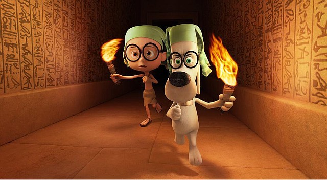 Mr. Peabody (voice of Ty Burrell) leads his boy Sherman (voice of Max Charles) back in time to try to repair history and save the future in Mr. Peabody & Sherman.


