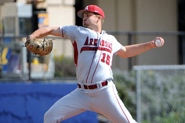 Arkansas pitcher Colin Poche tossed three innings in his first start of the season Saturday against Tulane at the Cal Baseball Classic in Berkeley, Calif.