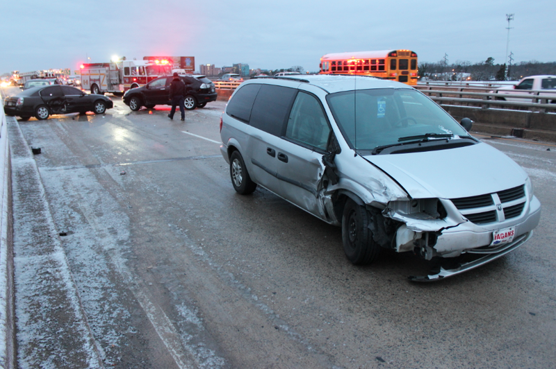 Wrecked cars block I-630 Monday after a multiple vehicle accident in Little Rock.