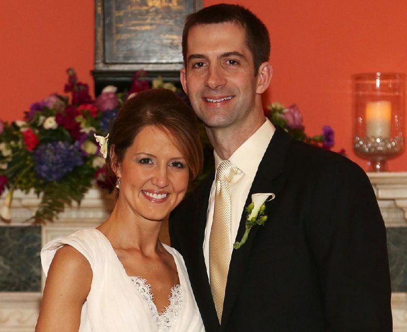 Congressman Tom Cotton with wife Anna Cotton during their wedding on March 15, 2014.