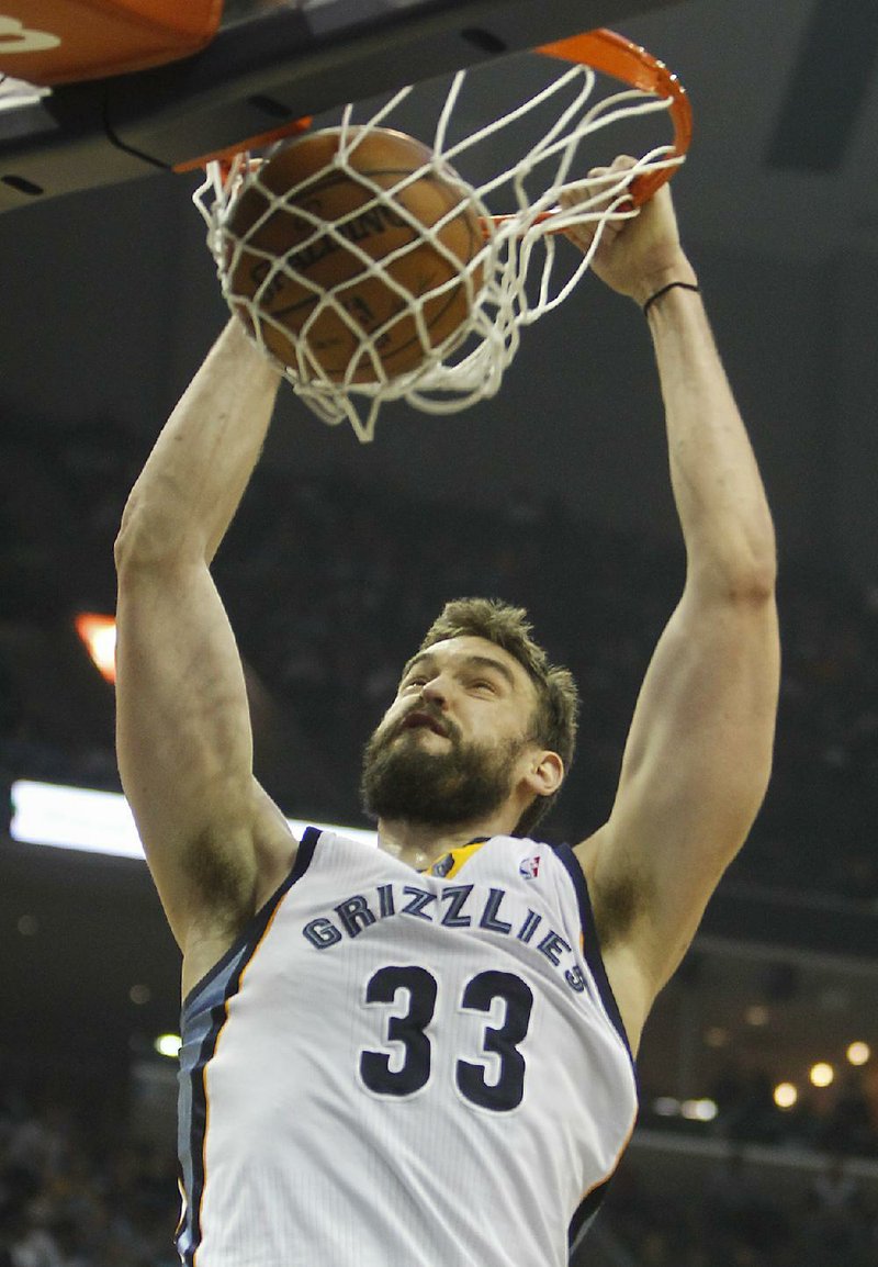 Memphis Grizzlies center Marc Gasol (33) scored 10 points in the Grizzlies’ 82-71 victory over the Indiana Pacers Saturday night at FedEx Forum in Memphis. 