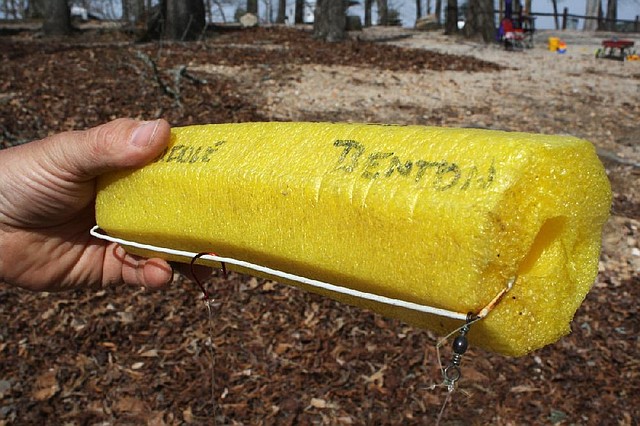 Bill Eldridge uses noodles to catch striped bass and other fish at Lake Ouachita.
