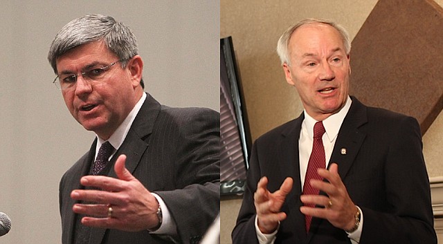 Gubernatorial candidates Mike Ross (left), Democrat, and Asa Hutchinson (right), Republican.