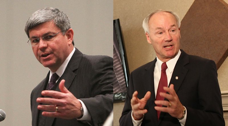 Gubernatorial candidates Mike Ross (left), Democrat, and Asa Hutchinson (right), Republican.