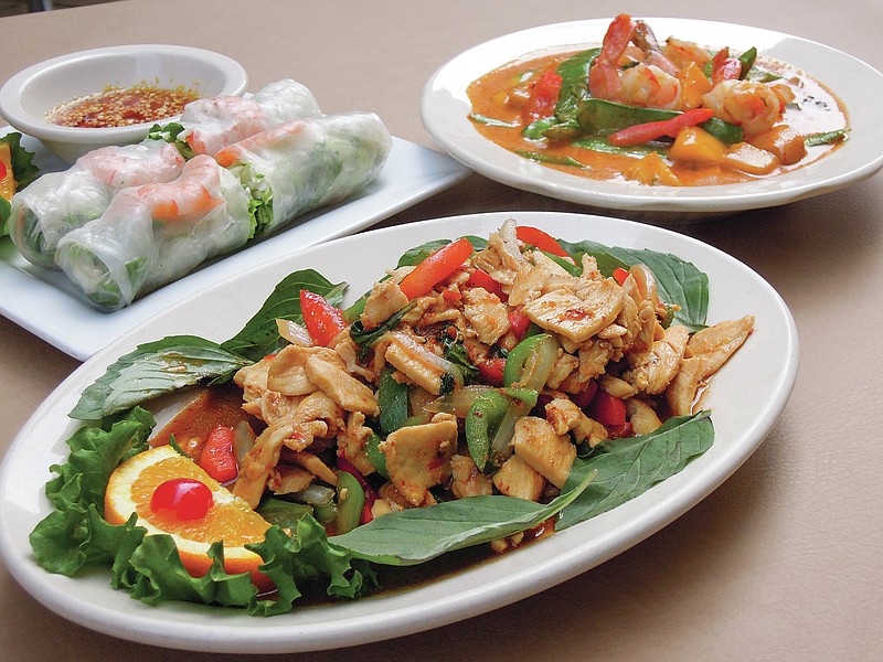Lunch specials, such as the Pad Ka Prao (Thai Basil) with chicken include steamed rice and a choice of vegetable soup or side salad for $8.50.