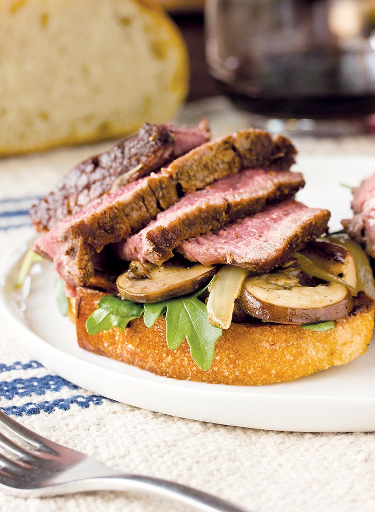 Theater Steak With Mushrooms, Onions and Grilled Bread